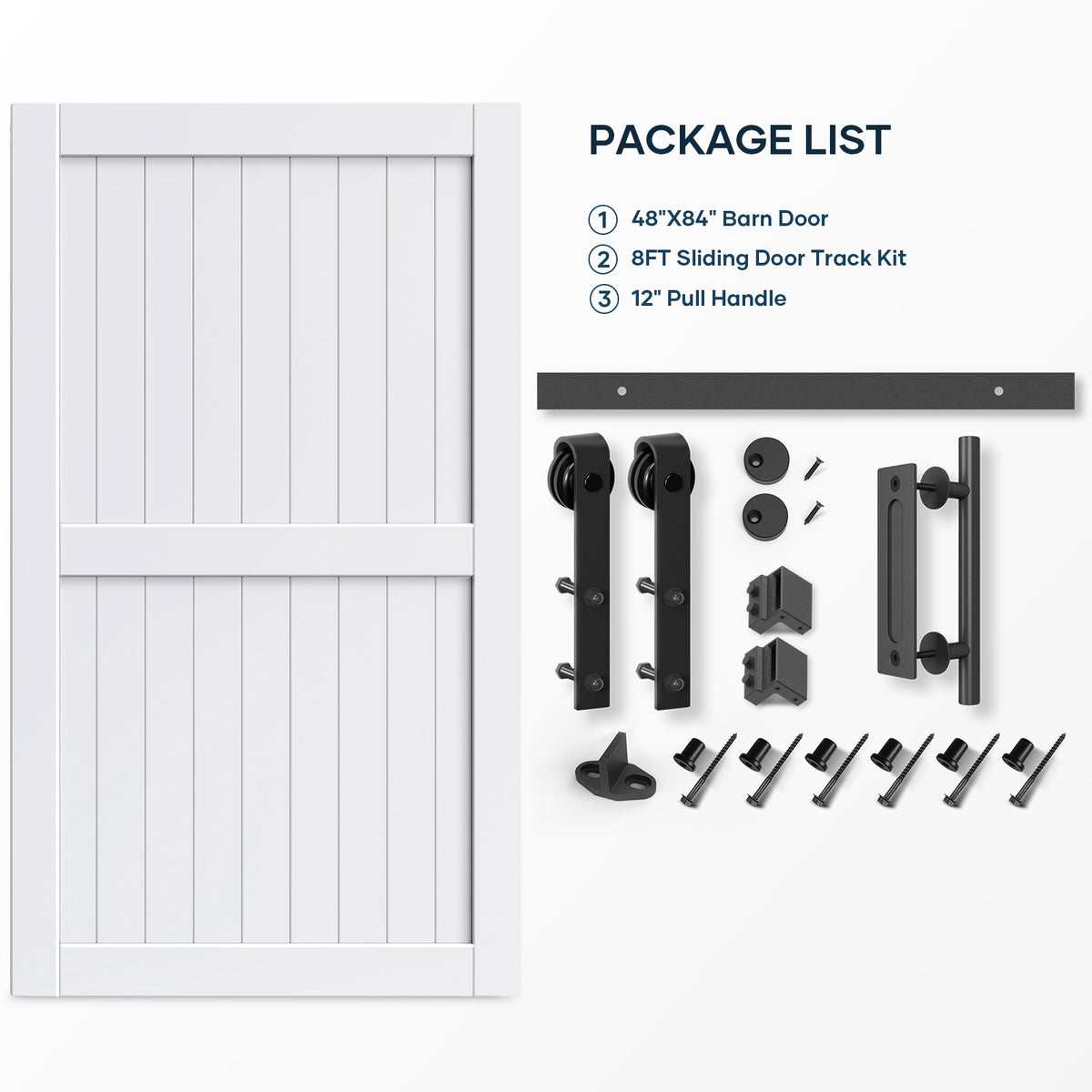 EaseLife Sliding Barn Door with Barn Door Hardware Track Kit Included,Solid LVL Wood Slab Covered with Water-Proof & Scratch-Resistant PVC Surface,DIY Assembly,Easy Install,White, H-Frame
