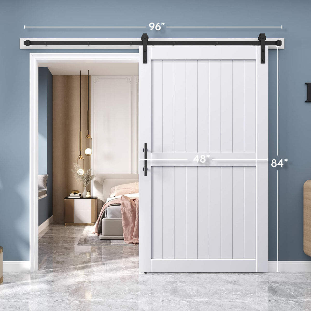 EaseLife Sliding Barn Door with Barn Door Hardware Track Kit Included,Solid LVL Wood Slab Covered with Water-Proof & Scratch-Resistant PVC Surface,DIY Assembly,Easy Install,White, H-Frame