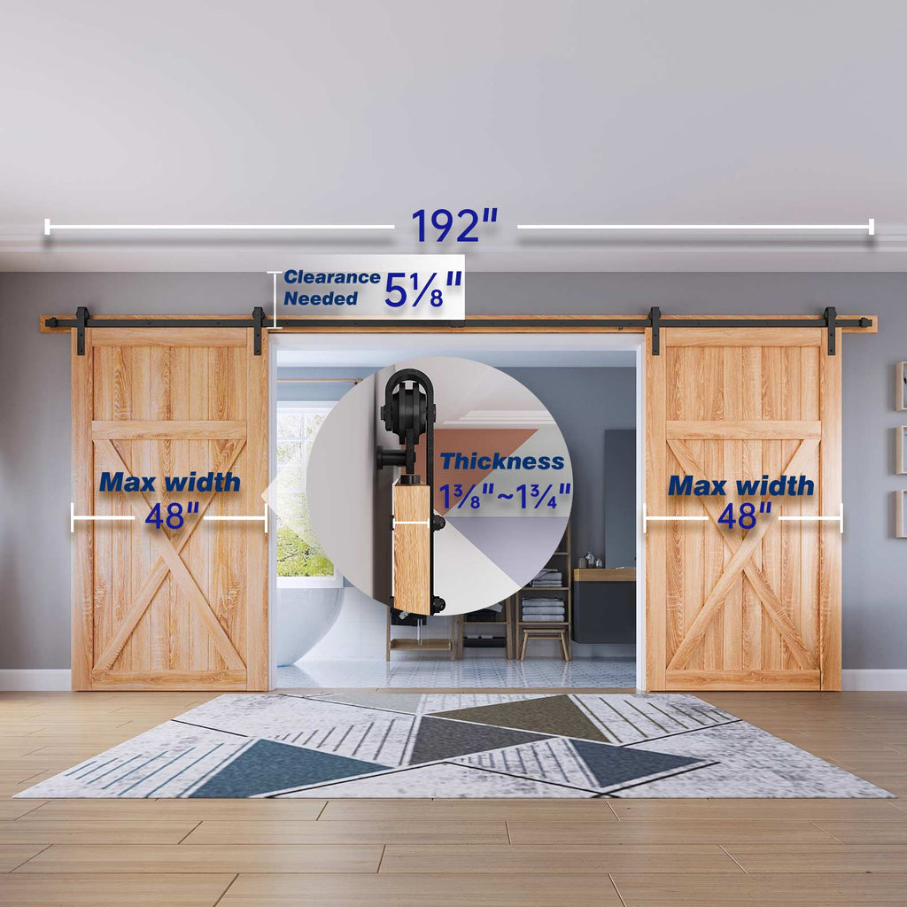 EaseLife Double Door Sliding Barn Door Hardware Track Kit,Basic J Pulley,Heavy Duty,Slide Smoothly Quietly,Easy Install
