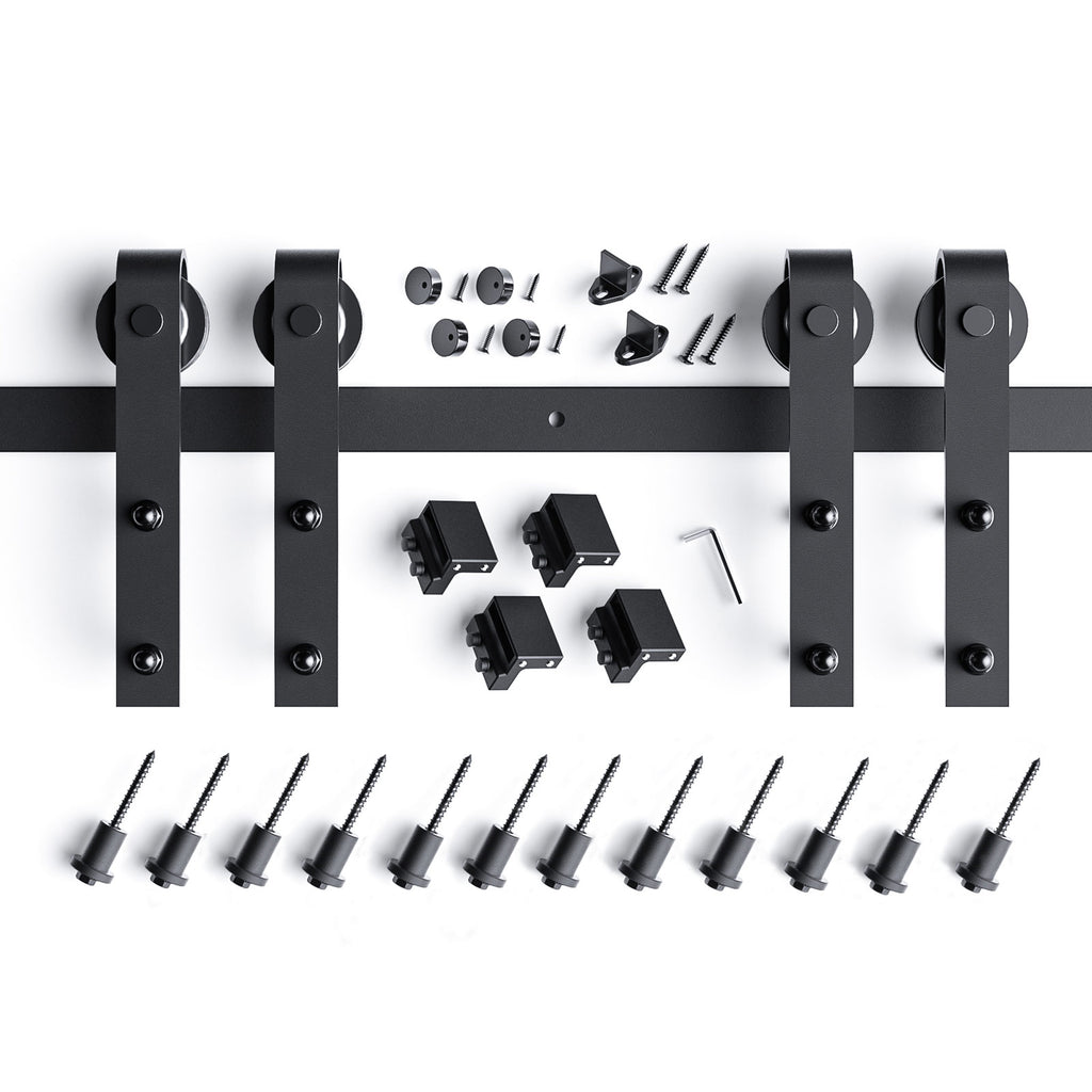 EaseLife Double Door Sliding Barn Door Hardware Track Kit,Basic J Pulley,Heavy Duty,Slide Smoothly Quietly,Easy Install