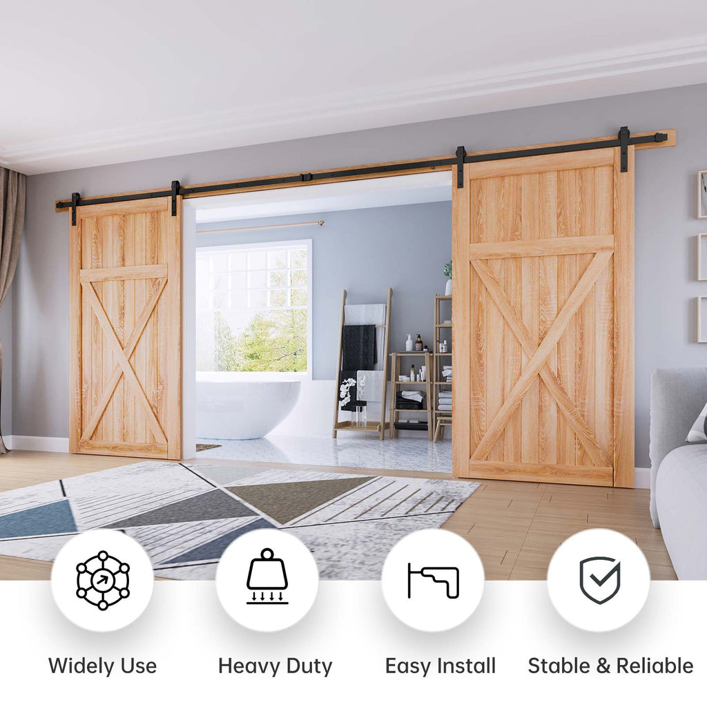 EaseLife Double Door Sliding Barn Door Hardware Track Kit,Basic J Pulley,Heavy Duty,Slide Smoothly Quietly,Easy Install