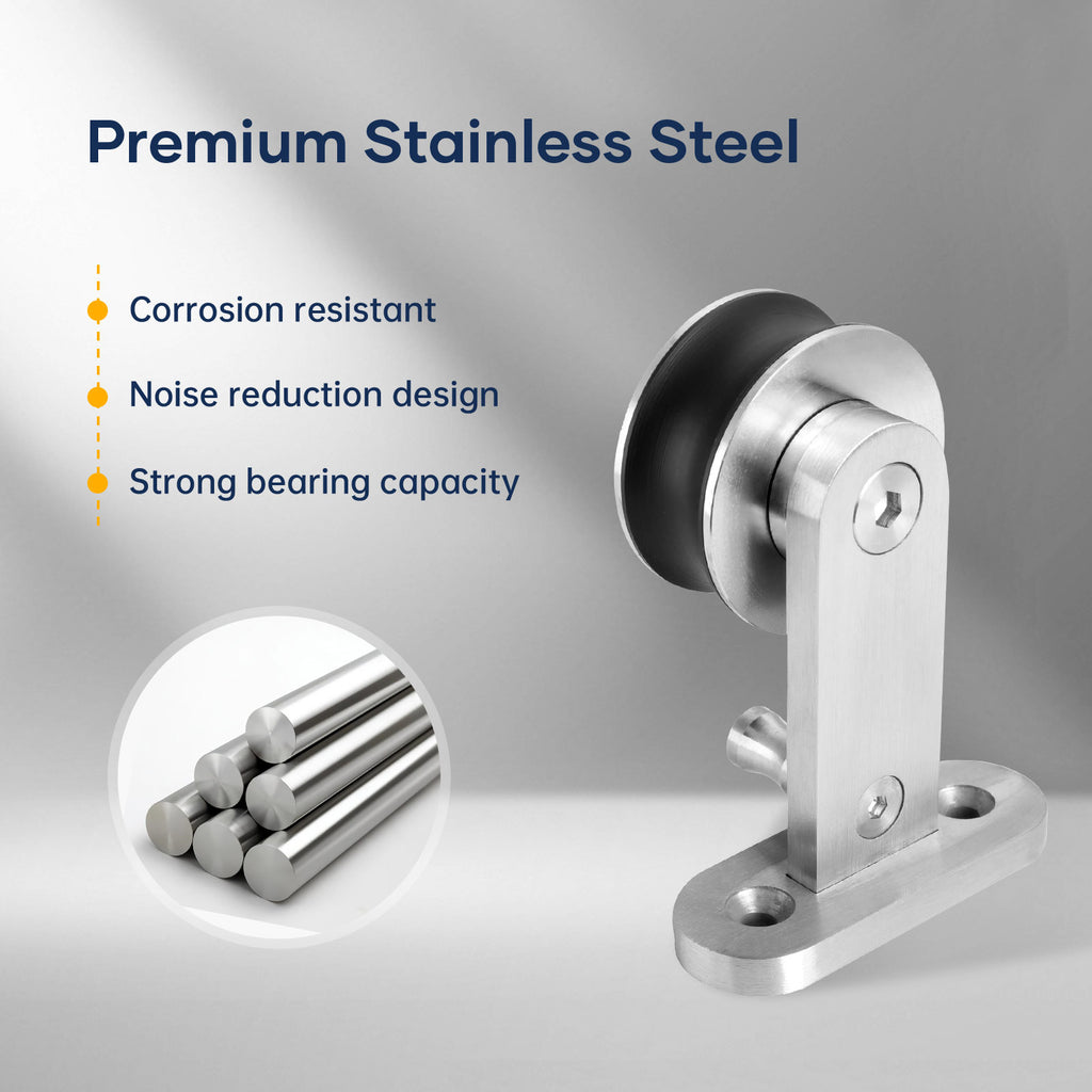 EaseLife Modern Stainless Steel Sliding Barn Door Hardware Track Kit,Top Mount,Anti-Rust,Slide Smoothly Quietly,Easy Install