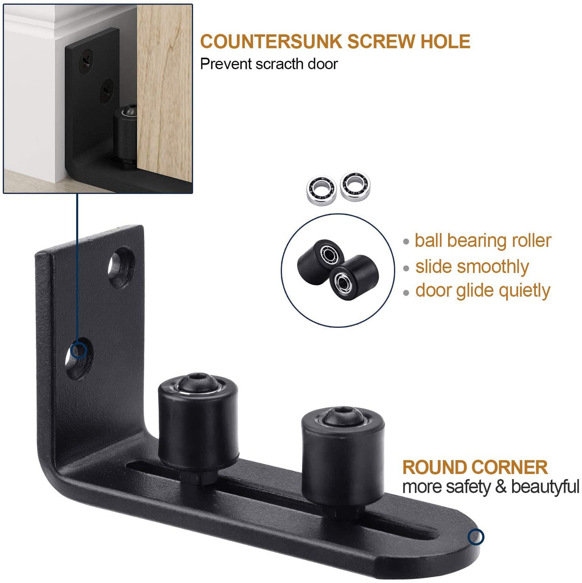 EaseLife Sliding Barn Door Bottom Floor Guide,Adjustable Roller,Wall Mount System,Flush Flat Bottom Design,2 Assemble Setup Options,Fit All Size Door