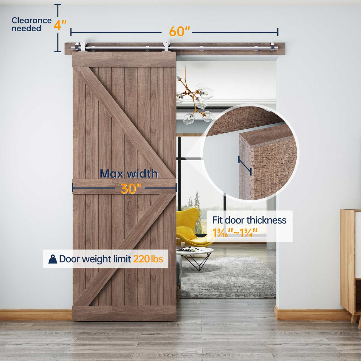 EaseLife Modern Stainless Steel Sliding Barn Door Hardware Track Kit,Top Mount,Anti-Rust,Slide Smoothly Quietly,Easy Install