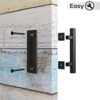 EaseLife 10" Sliding Barn Door Pull Handle with Flush Hardware Set,Heavy Duty,Solid,Rustic Style,Black Powder Coated Finish,Easy Install