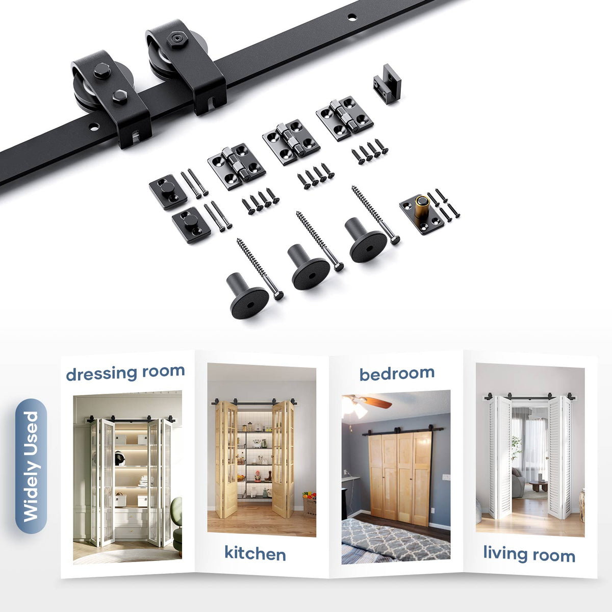 Bi-fold Sliding Barn Door Hardware,Top Mount Installation,Heavy Duty Roller,Smoothly and Quietly,Black(Door Not Included)
