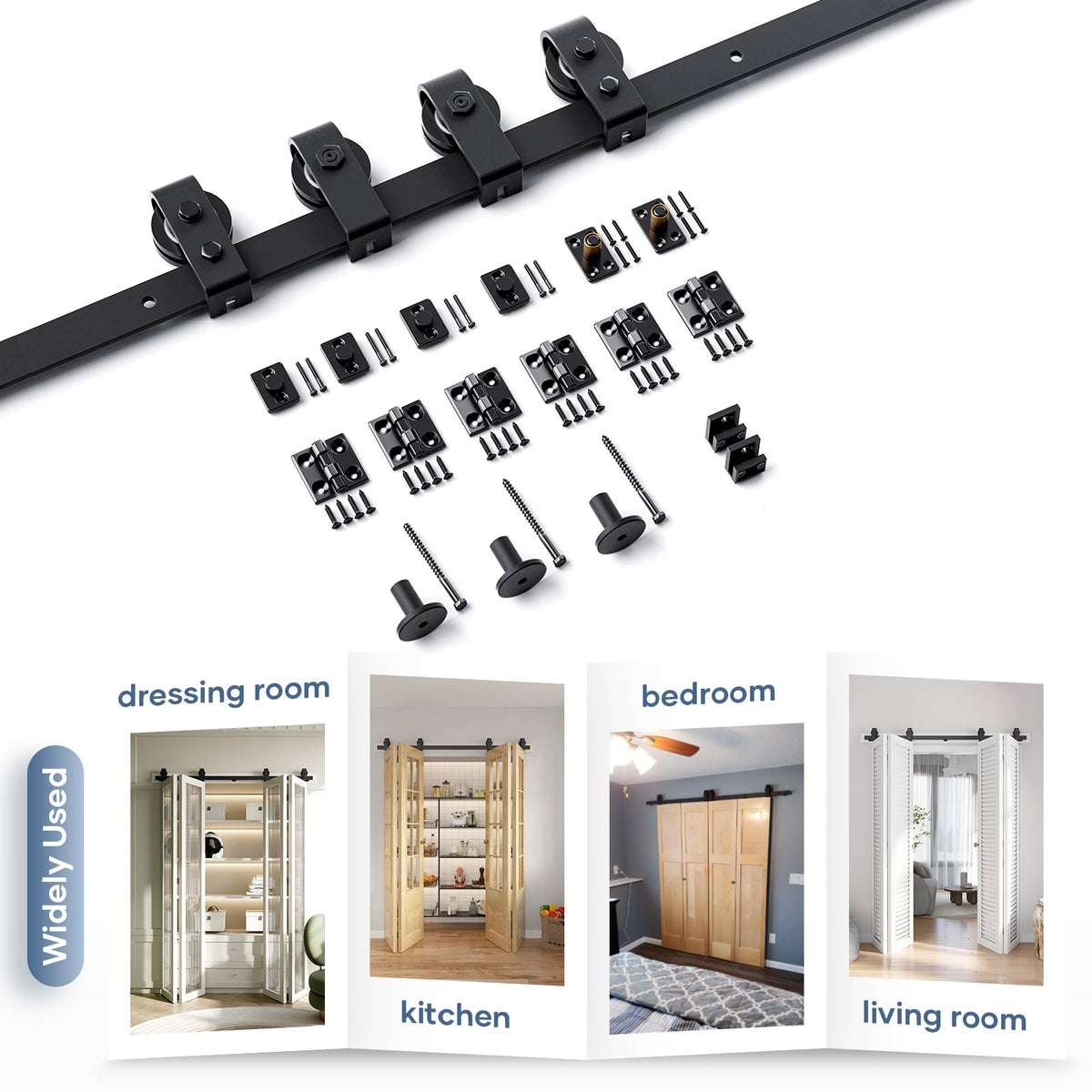 Bi-fold Sliding Barn Door Hardware,Top Mount Installation,Heavy Duty Roller,Smoothly and Quietly,Black(Door Not Included)