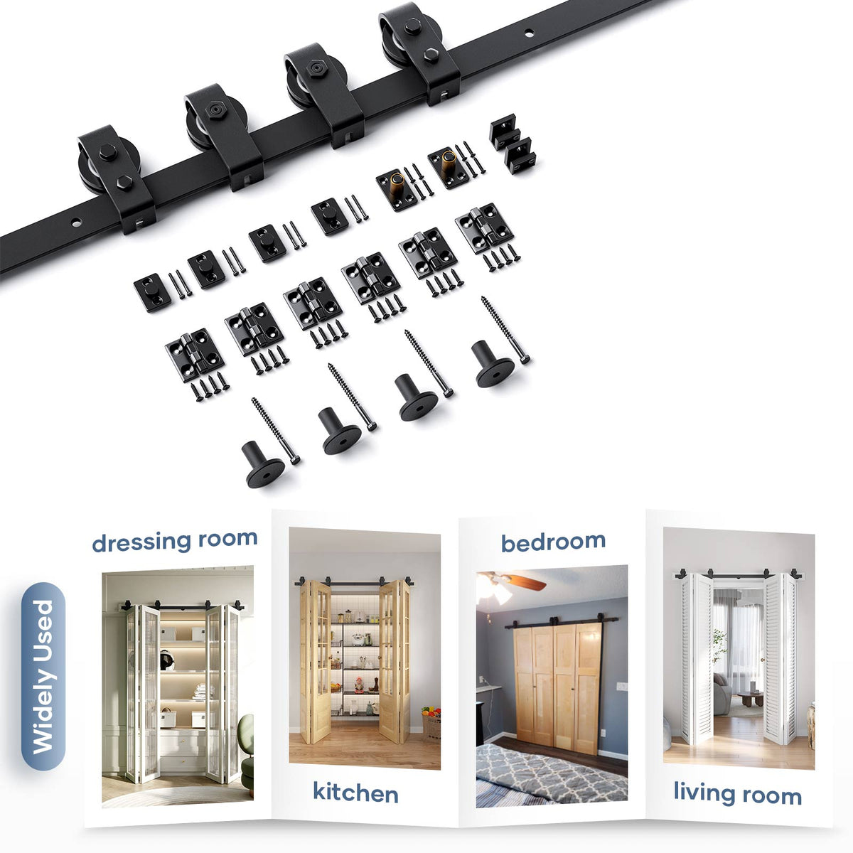 Bi-fold Sliding Barn Door Hardware,Top Mount Installation,Heavy Duty Roller,Smoothly and Quietly,Black(Door Not Included)
