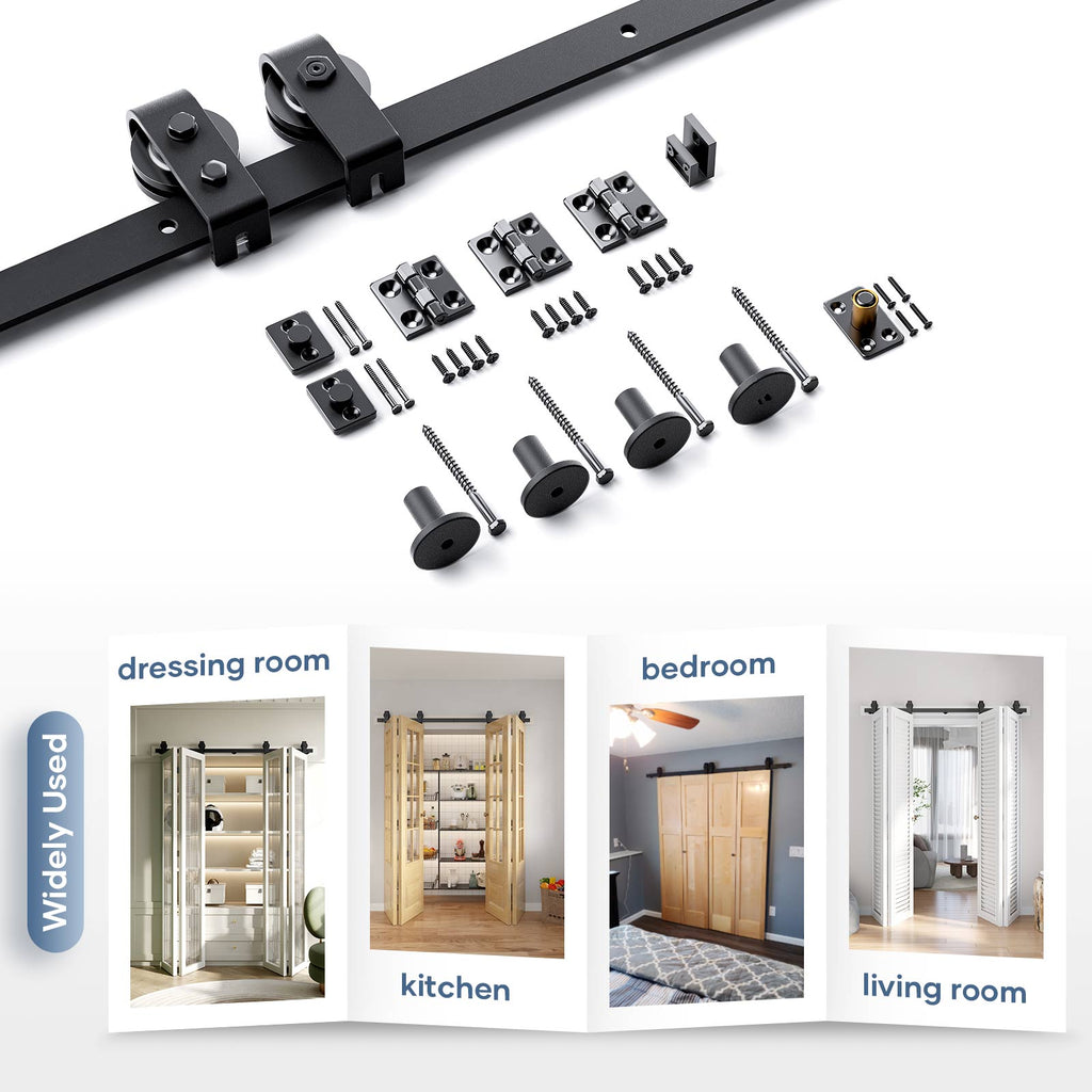 Bi-fold Sliding Barn Door Hardware,Top Mount Installation,Heavy Duty Roller,Smoothly and Quietly,Black(Door Not Included)