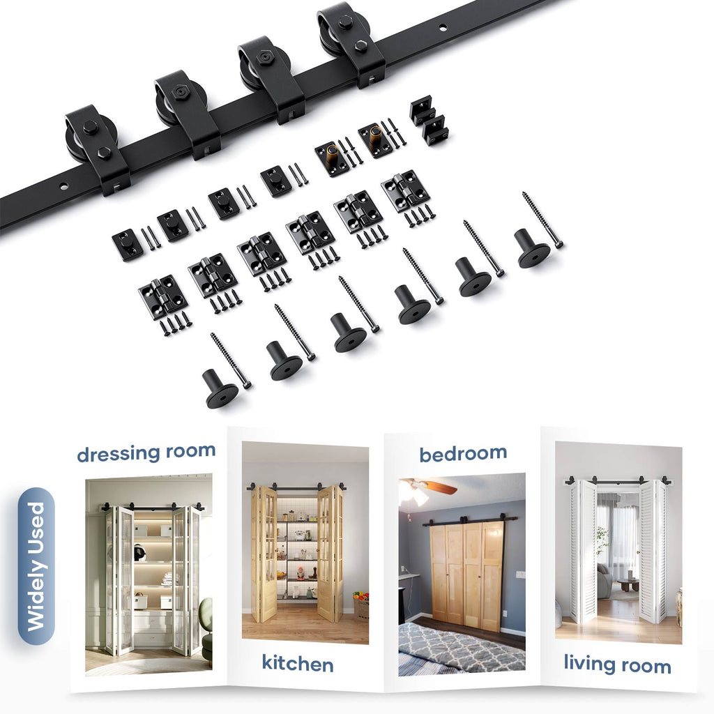 Bi-fold Sliding Barn Door Hardware,Top Mount Installation,Heavy Duty Roller,Smoothly and Quietly,Black(Door Not Included)