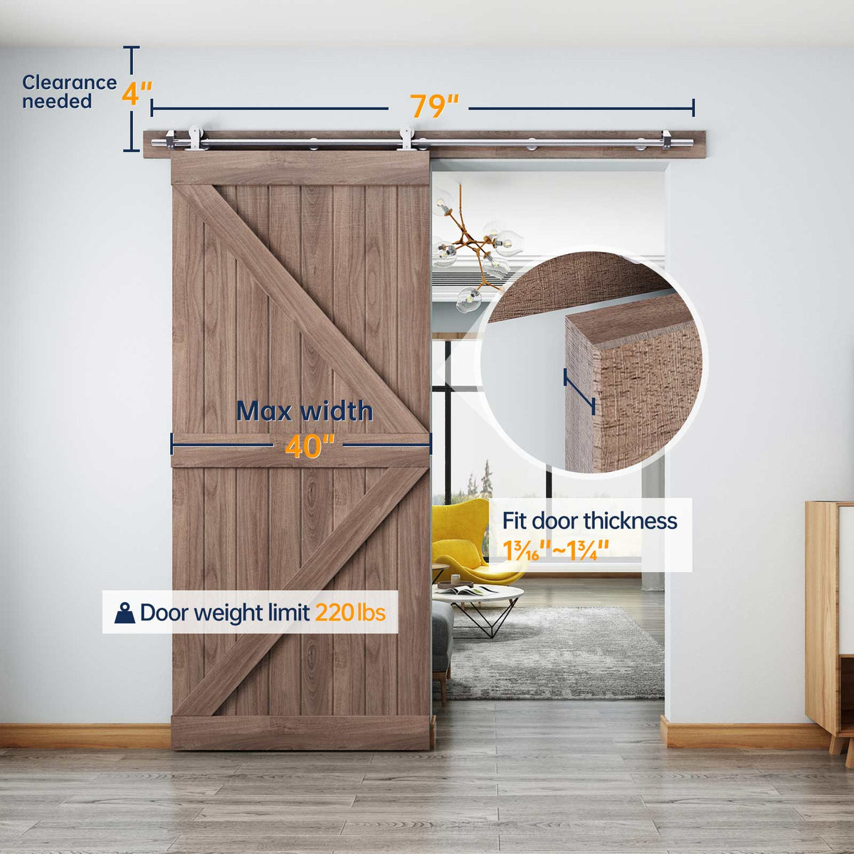 EaseLife Modern Stainless Steel Sliding Barn Door Hardware Track Kit,Top Mount,Anti-Rust,Slide Smoothly Quietly,Easy Install