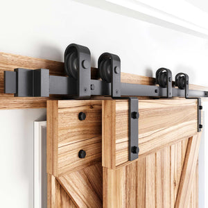 EaseLife Bypass Double Sliding Barn Door Hardware Kit,Single Track,Heavy Duty,Slide Smoothly Quietly,Easy Install