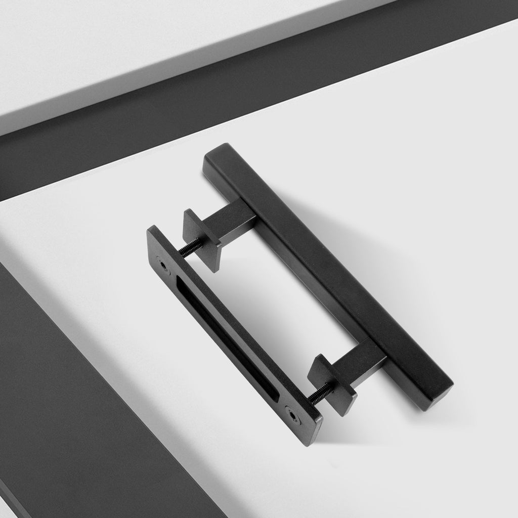 EaseLife 10" Sliding Barn Door Pull Handle with Flush Hardware Set,Heavy Duty,Solid,Rustic Style,Black Powder Coated Finish,Easy Install