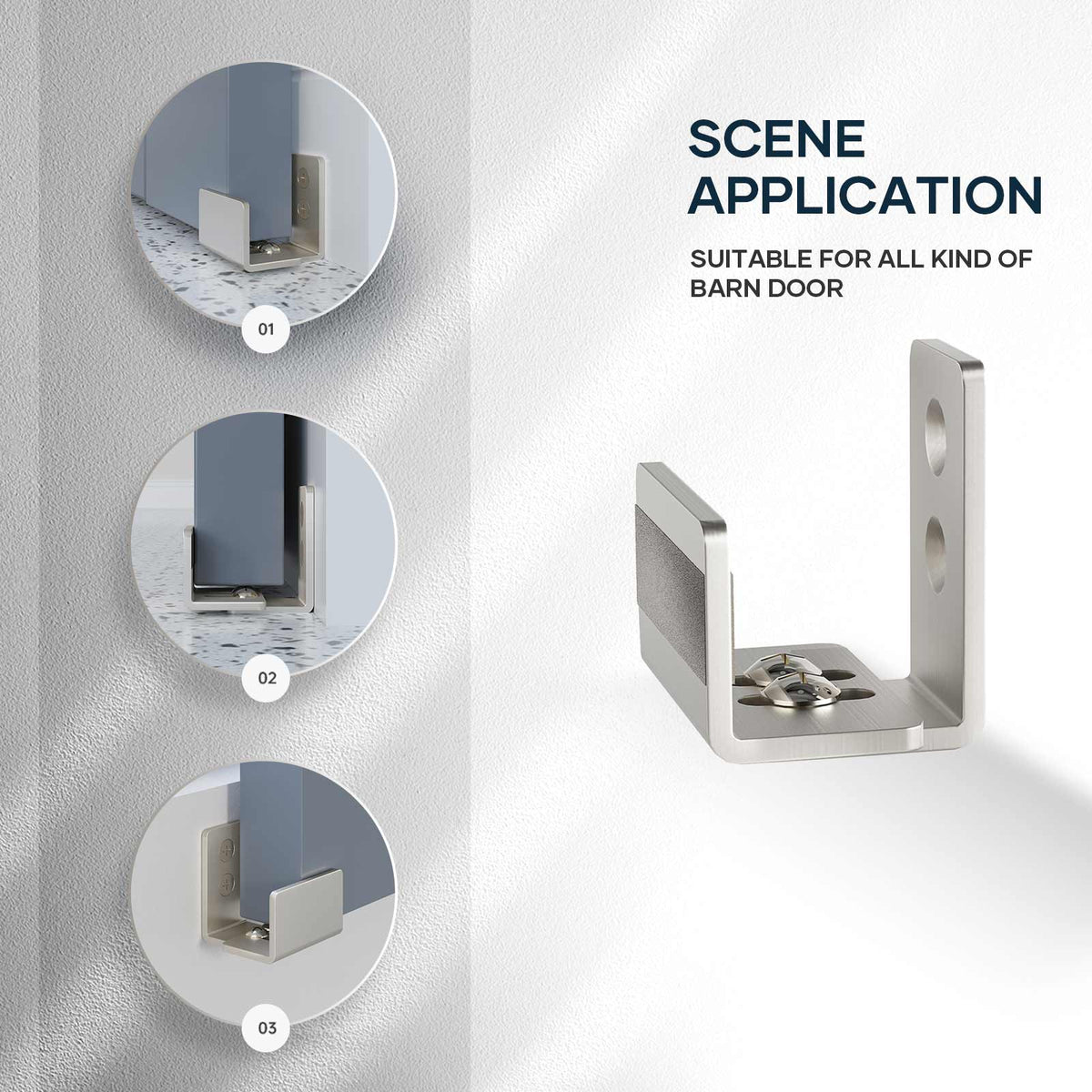 EaseLife Sliding Barn Door Bottom Floor Guide,U Shape,Flexible Adjustable Fit Distance,Flush Flat Bottom Design,Wall Mount System,for Door & Cabinet,Brushed Nickle