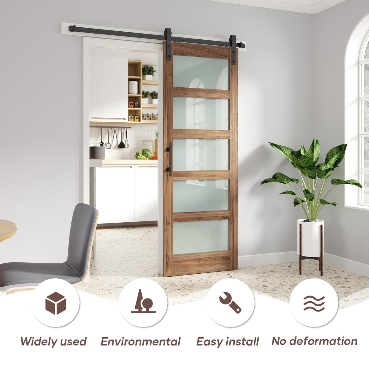 Glass Barn Door with Sliding Barn Door Hardware Kit Included,DIY Assembly,Dark Brown