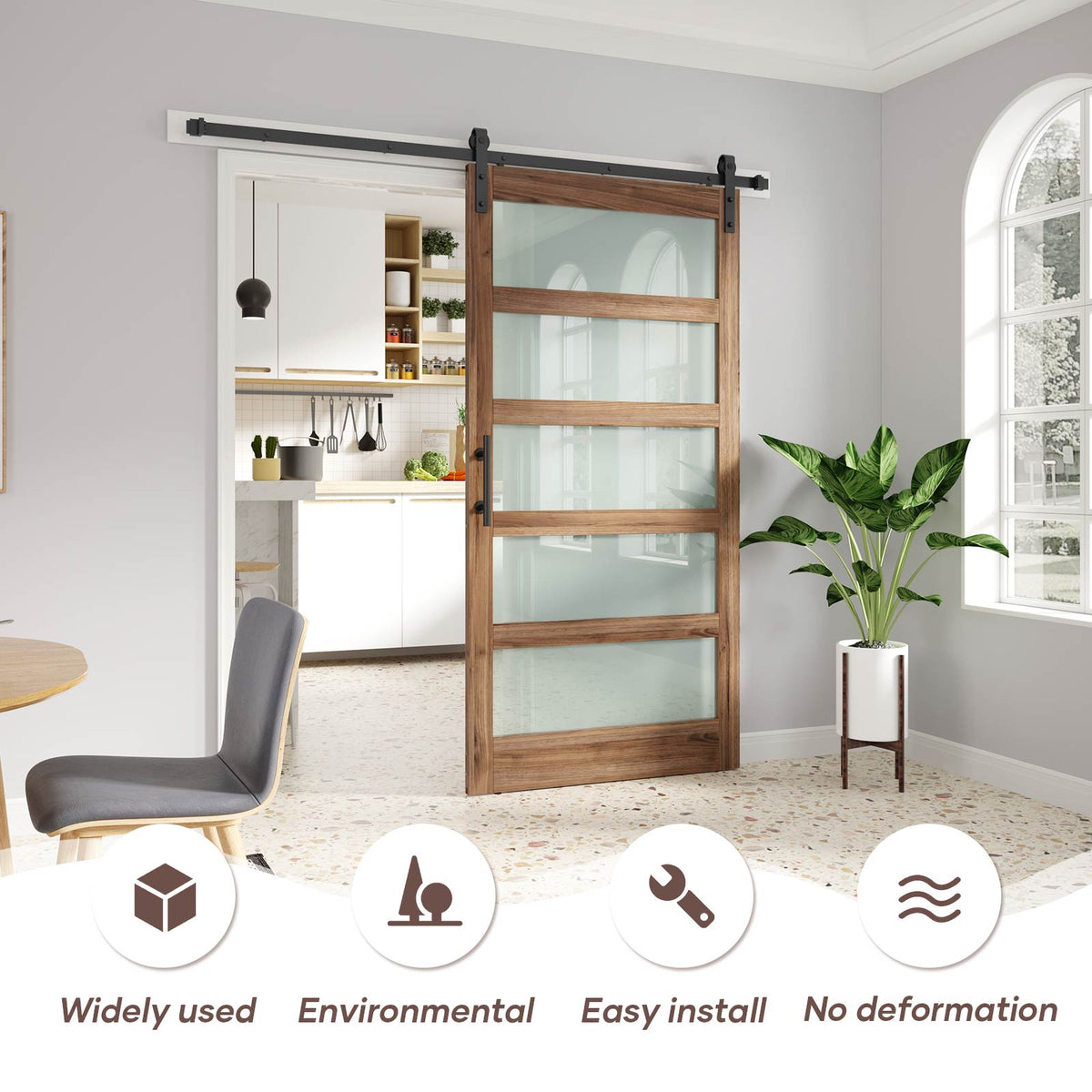 Glass Barn Door with Sliding Barn Door Hardware Kit Included,DIY Assembly,Dark Brown