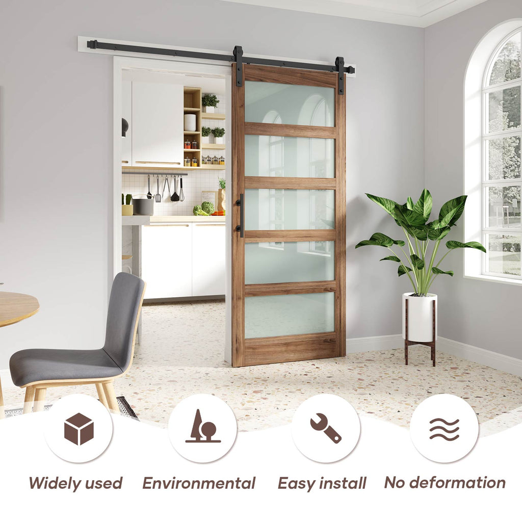 Glass Barn Door with Sliding Barn Door Hardware Kit Included,DIY Assembly,Dark Brown