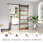 Glass Barn Door with Sliding Barn Door Hardware Kit Included,DIY Assembly,Dark Brown
