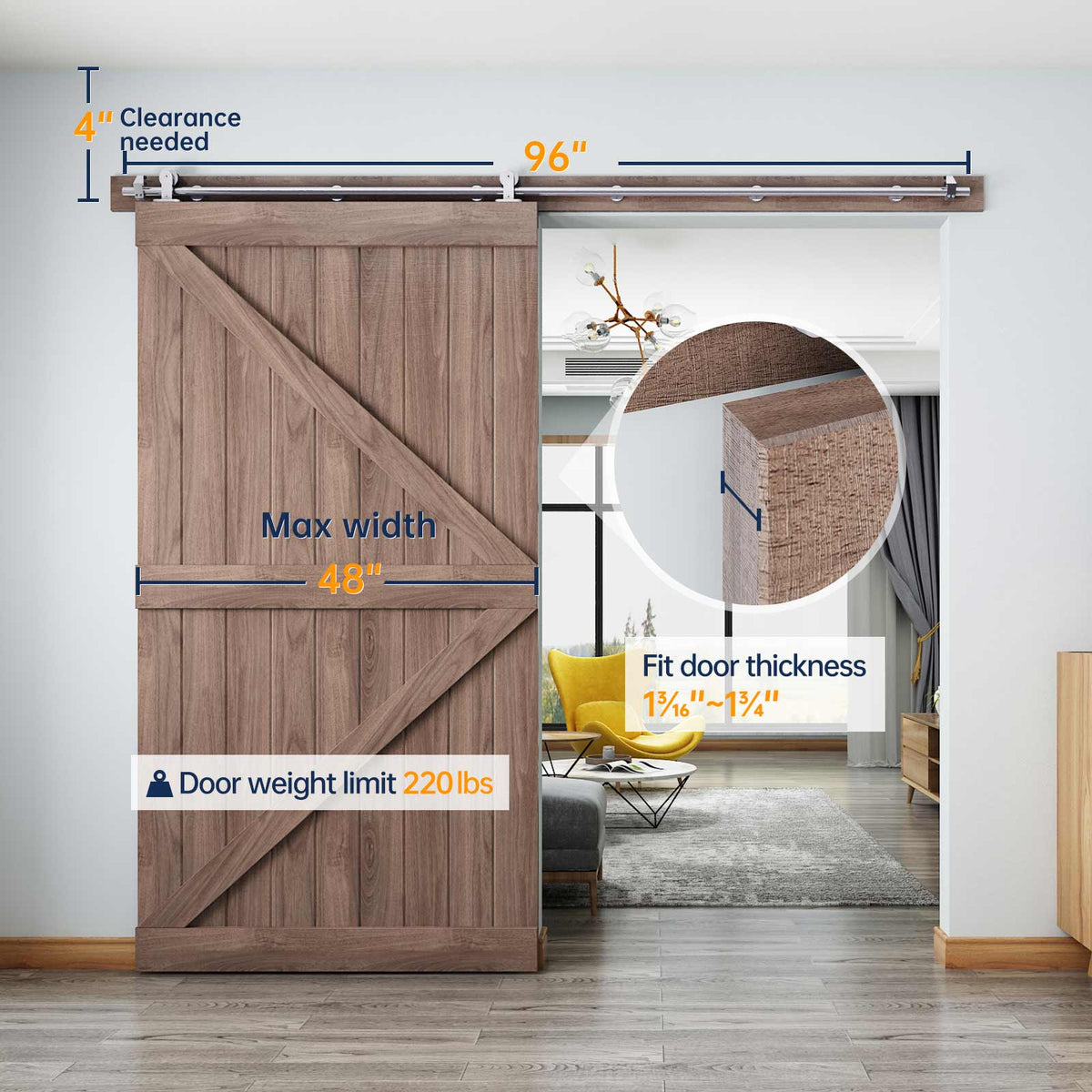 EaseLife Modern Stainless Steel Sliding Barn Door Hardware Track Kit,Top Mount,Anti-Rust,Slide Smoothly Quietly,Easy Install