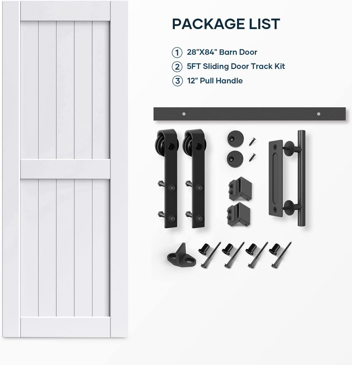 EaseLife Sliding Barn Door with Barn Door Hardware Track Kit Included,Solid LVL Wood Slab Covered with Water-Proof & Scratch-Resistant PVC Surface,DIY Assembly,Easy Install,White, H-Frame