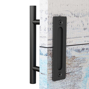 EaseLife 12" Sliding Barn Door Pull Handle with Flush Hardware Set,Heavy Duty,Solid,Rustic Style,Black Powder Coated Finish,Easy Install