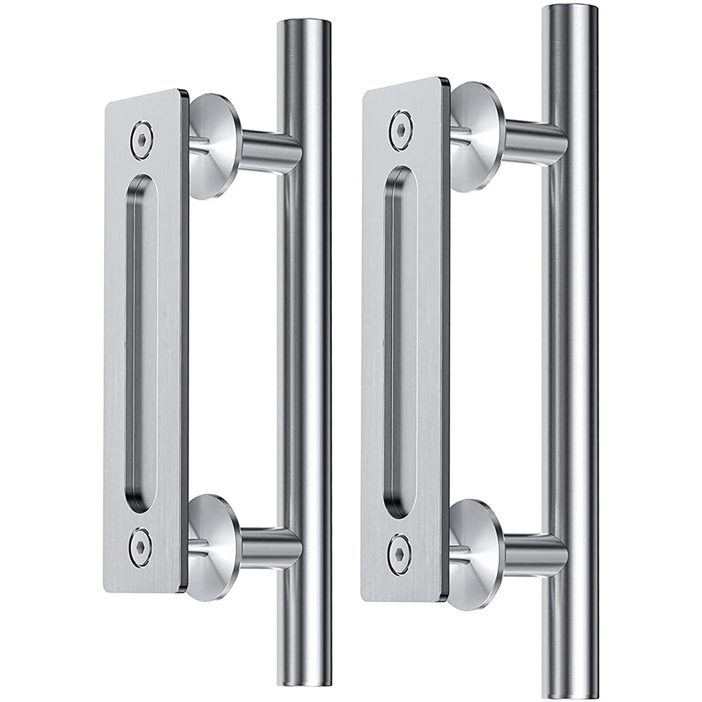 EaseLife 12" Sliding Barn Door Pull Handle with Flush Hardware Set,Stainless Steel,Heavy Duty,Brushed Finish,Anti-Rust Anti-Corrosion,Easy Install