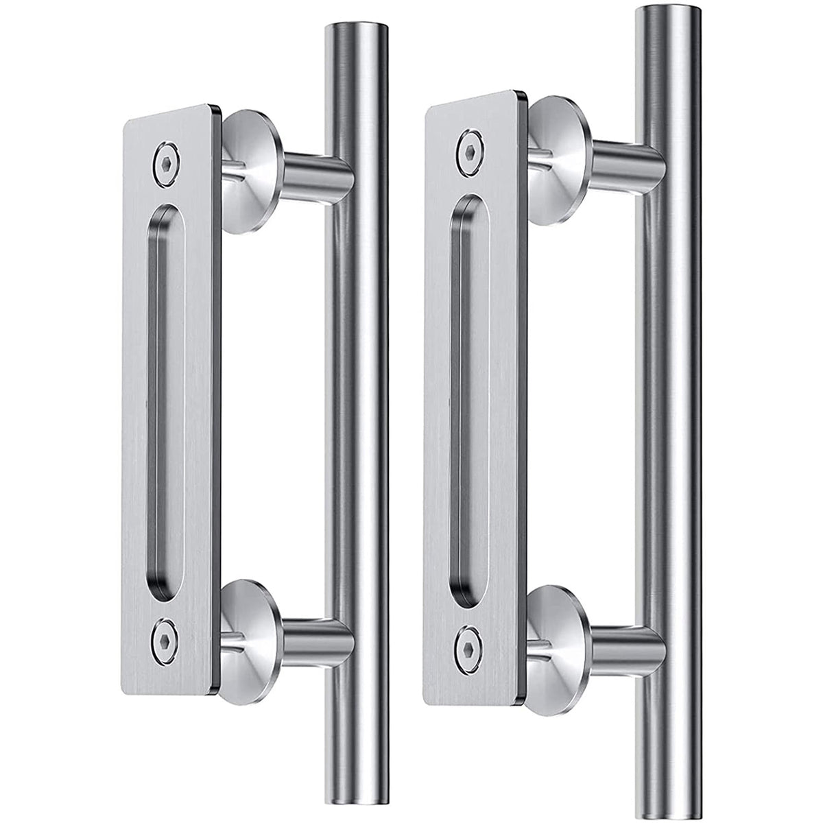EaseLife 12" Sliding Barn Door Pull Handle with Flush Hardware Set,Stainless Steel,Heavy Duty,Brushed Finish,Anti-Rust Anti-Corrosion,Easy Install
