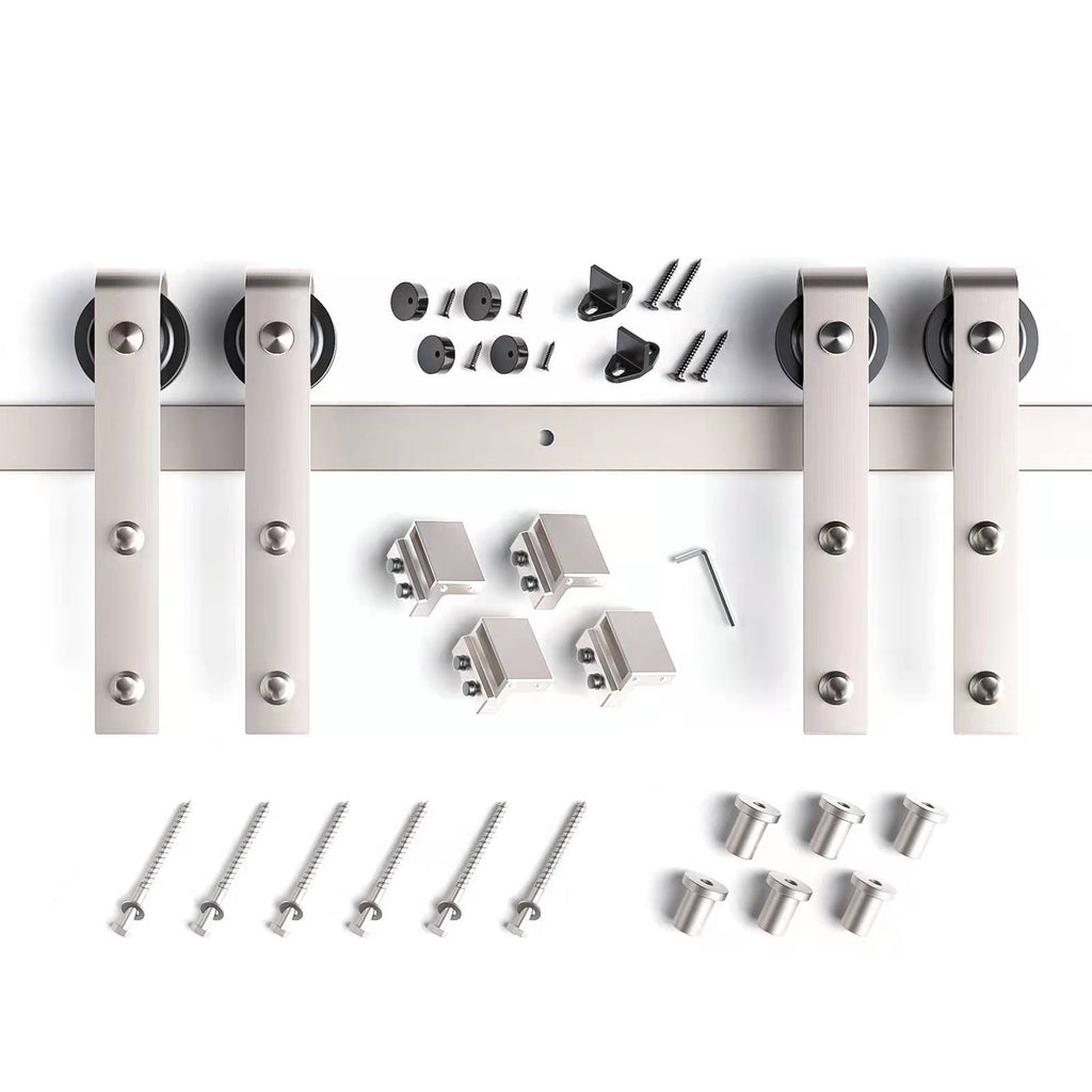 EaseLife Heavy Duty Brushed Nickel Sliding Barn Door Hardware Track Kit,Modern,Sturdy,Slide Smoothly Quietly,Easy Install