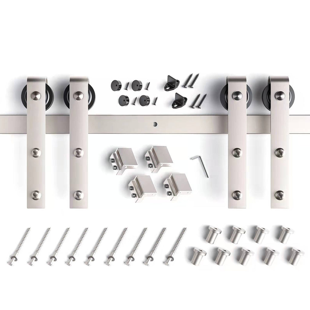 EaseLife Heavy Duty Brushed Nickel Sliding Barn Door Hardware Track Kit,Modern,Sturdy,Slide Smoothly Quietly,Easy Install