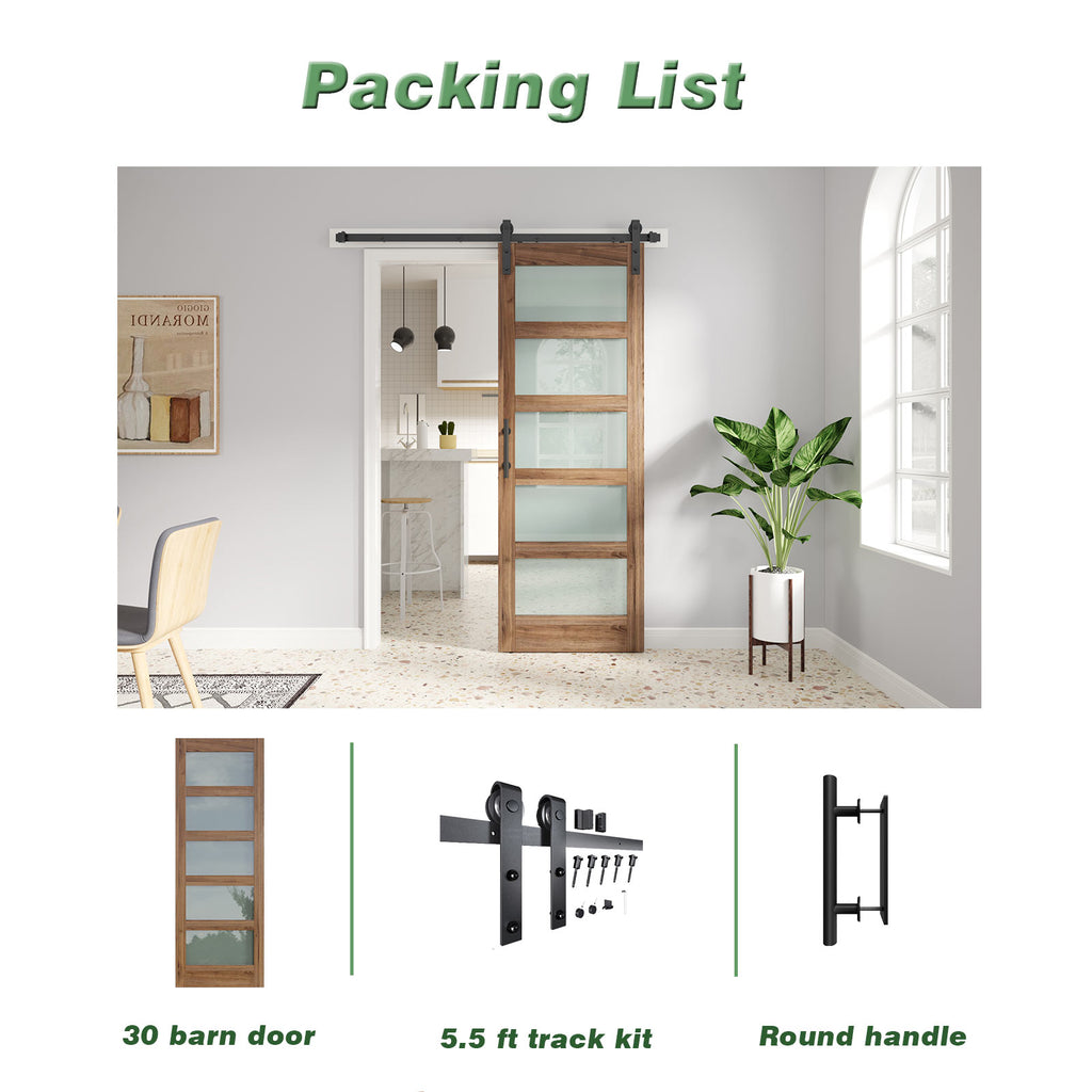 Glass Barn Door with Sliding Barn Door Hardware Kit Included,DIY Assembly,Dark Brown
