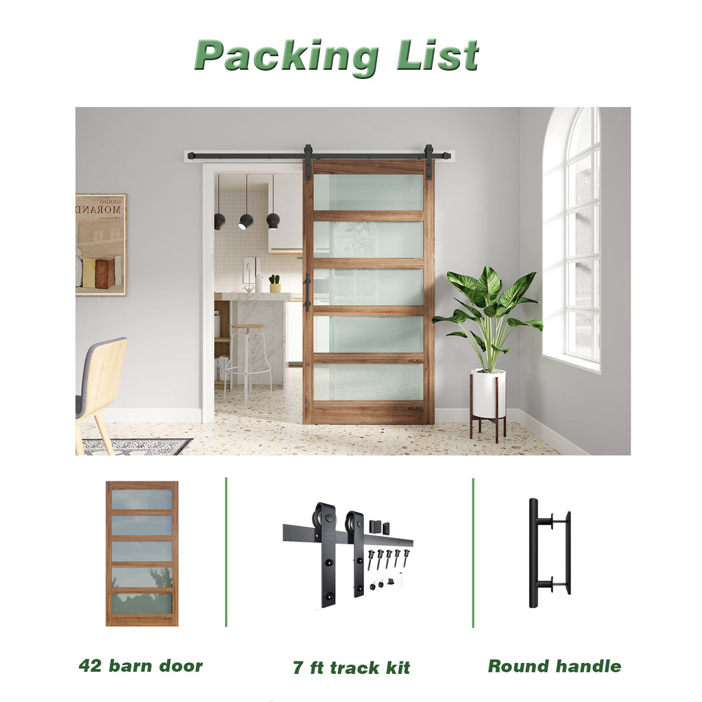 Glass Barn Door with Sliding Barn Door Hardware Kit Included,DIY Assembly,Dark Brown