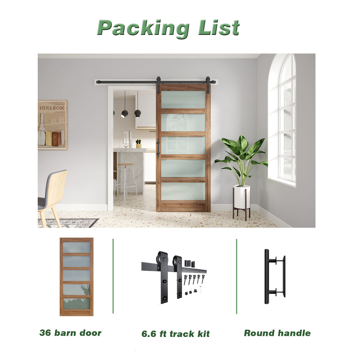 Glass Barn Door with Sliding Barn Door Hardware Kit Included,DIY Assembly,Dark Brown