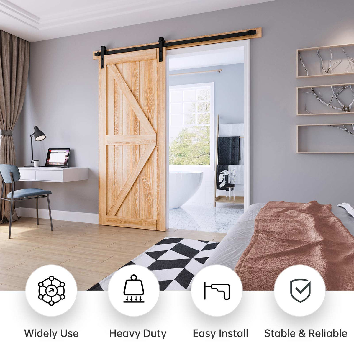 EaseLife Heavy Duty Sliding Barn Door Hardware Track Kit,Ultra Hard Sturdy,Slide Smoothly Quietly,Easy Install