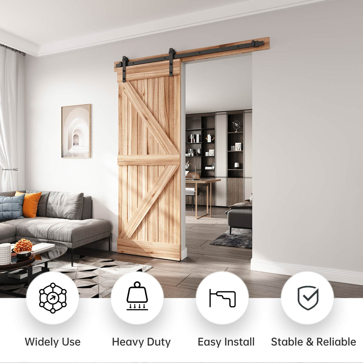 EaseLife Heavy Duty Sliding Barn Door Hardware Track Kit,Straight Pulley,Slide Smoothly Quietly,Easy Install