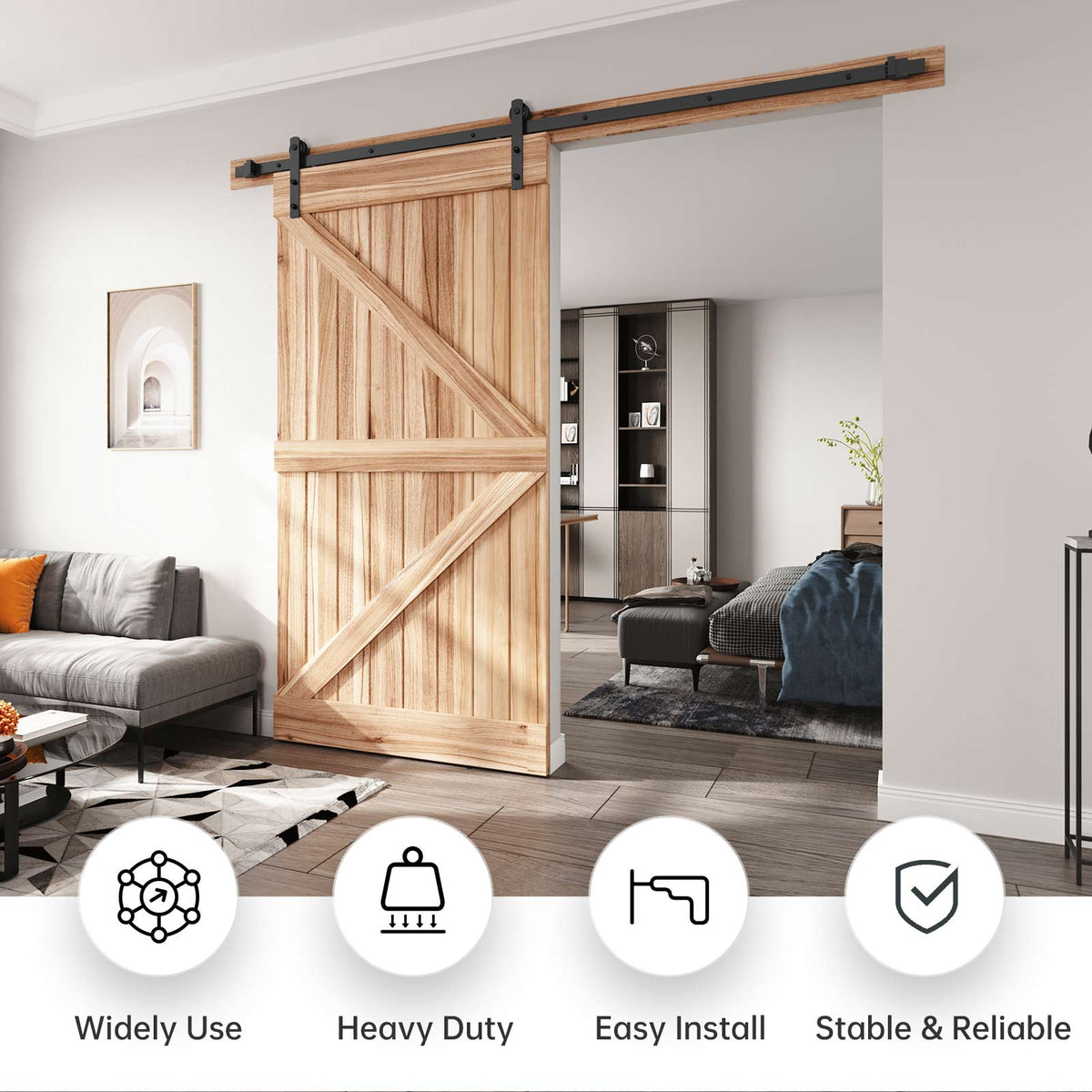 EaseLife Heavy Duty Sliding Barn Door Hardware Track Kit,Straight Pulley,Slide Smoothly Quietly,Easy Install