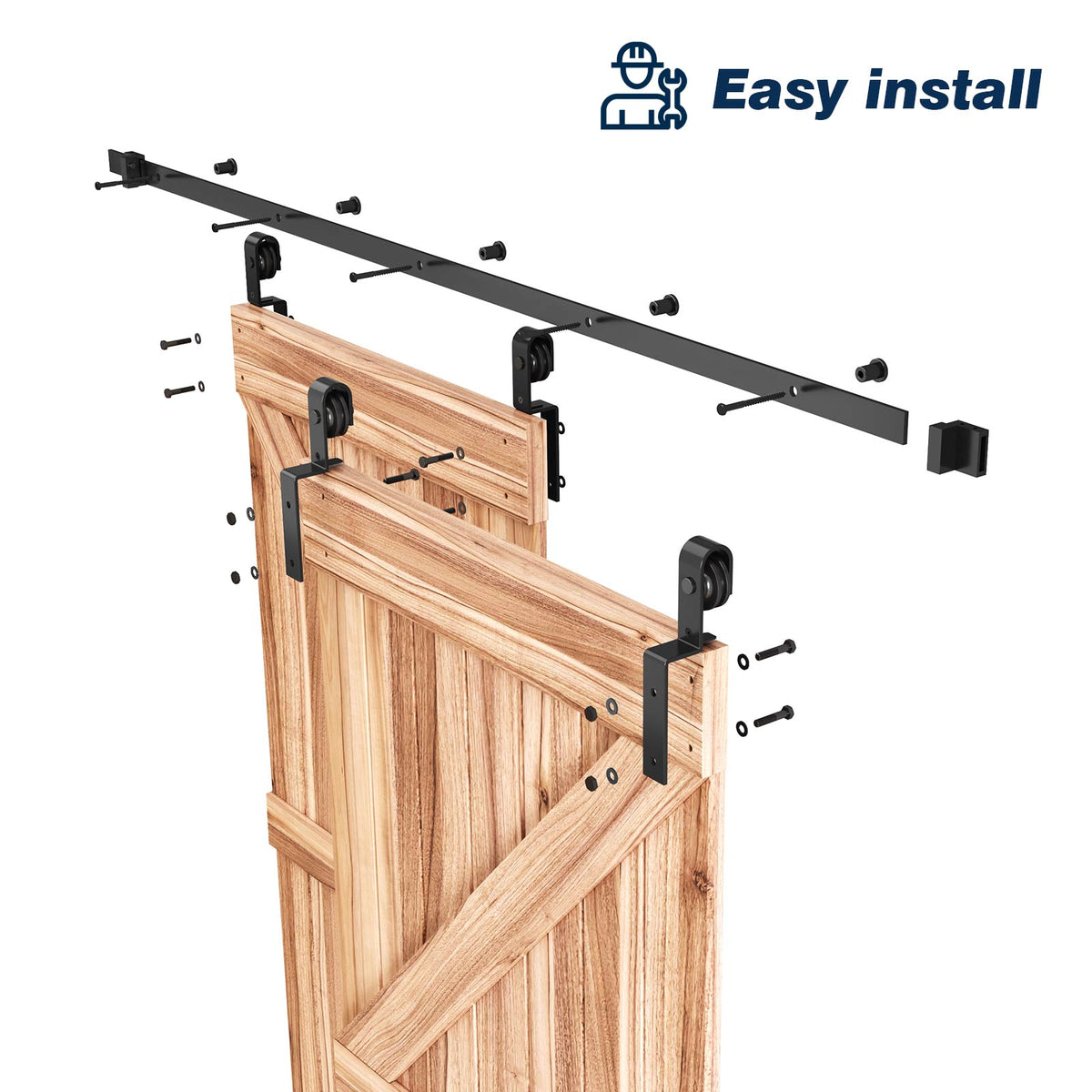 EaseLife Bypass Double Sliding Barn Door Hardware Kit,Single Track,Heavy Duty,Slide Smoothly Quietly,Easy Install